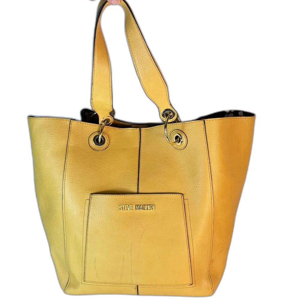 Steve Madden Mustard Yellow Faux Leather Extra Large Shoulder Tote Bag